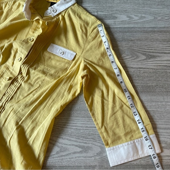 St. John Yellow Cotton Crop Sleeve Button Down Top 8 - Picture 14 of 14
